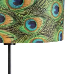 QAZQA Stehlampen|Wohnzimmerlampen*Schwarze Stehlampe mit Veloursschirm Pfau mit Gold 35 cm - Parte