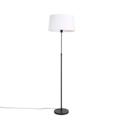 QAZQA Stehlampen|Wohnzimmerlampen*Schwarze Stehlampe mit weißem Leinenschirm 45 cm verstellbar - Parte