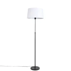 QAZQA Stehlampen|Wohnzimmerlampen*Schwarze Stehlampe mit weißem Leinenschirm 45 cm verstellbar - Parte