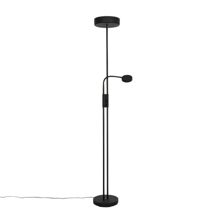 QAZQA Led-Stehlampen|Stehlampen*Schwarze Stehleuchte inkl. LED und Dimmer mit Leselampe - Kelso