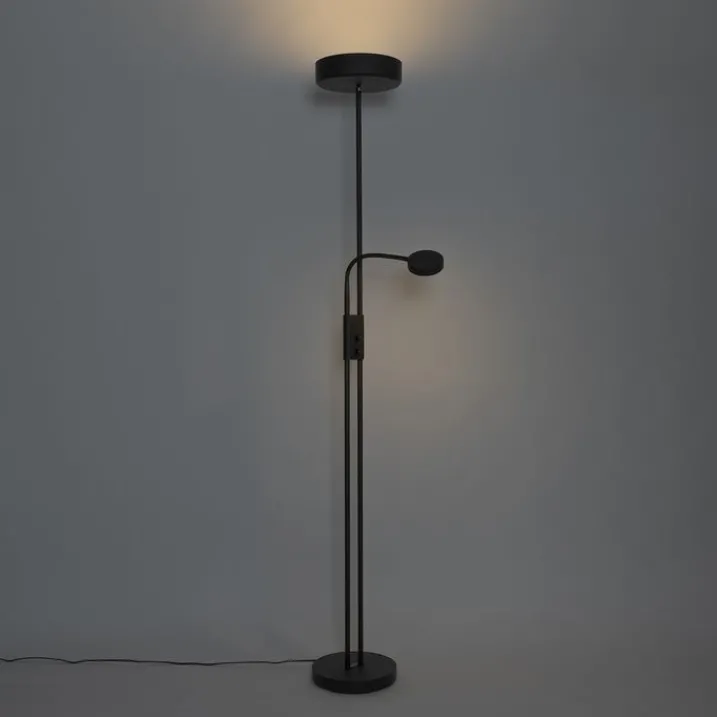 QAZQA Led-Stehlampen|Stehlampen*Schwarze Stehleuchte inkl. LED und Dimmer mit Leselampe - Kelso
