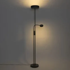 QAZQA Led-Stehlampen|Stehlampen*Schwarze Stehleuchte inkl. LED und Dimmer mit Leselampe - Kelso
