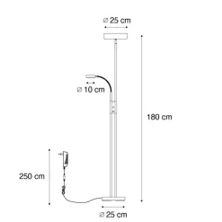 QAZQA Led-Stehlampen|Stehlampen*Schwarze Stehleuchte inkl. LED und Dimmer mit Leselampe - Kelso