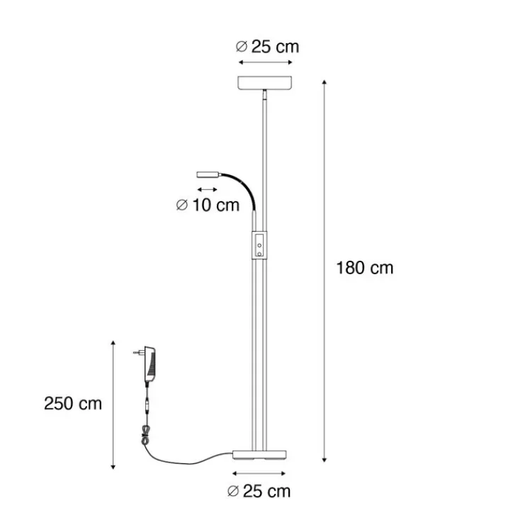 QAZQA Led-Stehlampen|Stehlampen*Schwarze Stehleuchte inkl. LED und Dimmer mit Leselampe - Kelso