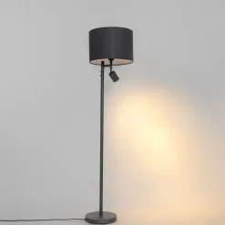 QAZQA Stehlampen|Wohnzimmerlampen*Schwarze Stehleuchte mit weißem Innenraum und Leselampe – Jelena