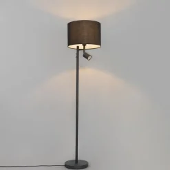 QAZQA Stehlampen|Wohnzimmerlampen*Schwarze Stehleuchte mit weißem Innenraum und Leselampe – Jelena