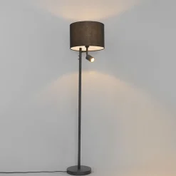 QAZQA Stehlampen|Wohnzimmerlampen*Schwarze Stehleuchte mit weißem Innenraum und Leselampe – Jelena