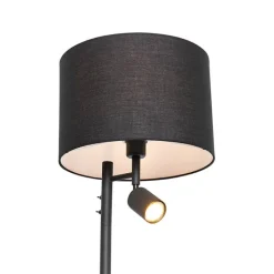QAZQA Stehlampen|Wohnzimmerlampen*Schwarze Stehleuchte mit weißem Innenraum und Leselampe – Jelena