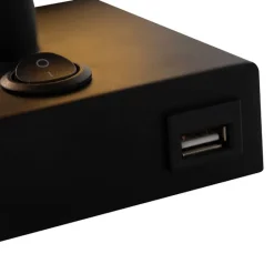 QAZQA Wandleuchten|Wohnzimmerlampen*Schwarze Wandleuchte mit USB und quadratischem Schwarzschirm - Combi 1