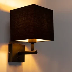 QAZQA Wandleuchten|Wohnzimmerlampen*Schwarze Wandleuchte mit USB und quadratischem Schwarzschirm - Combi 1