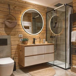 QAZQA Badezimmerlampen|Spiegel Mit Beleuchtung*Schwarzer Badezimmerspiegel 70 cm inkl. LED mit Touchdimmer - Miral