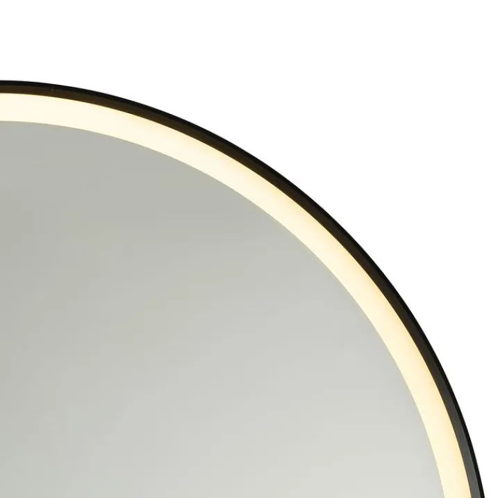 QAZQA Badezimmerlampen|Spiegel Mit Beleuchtung*Schwarzer Badezimmerspiegel 70 cm inkl. LED mit Touchdimmer - Miral