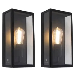 QAZQA Gartenbeleuchtung|Außenwandleuchten*Set aus 2 Außenwandleuchten schwarz IP44 mit Glas - Rotterdam
