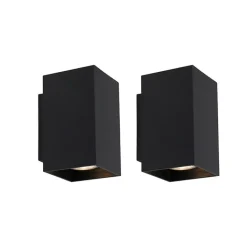 QAZQA Schlafzimmerlampen|Küchenlampen*Set aus 2 modernen Wandlampen schwarz quadratisch - Sandy