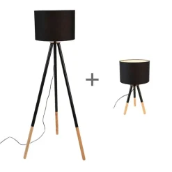 QAZQA Lampen Für Dein Homeoffice|Tischlampen*Set aus schwarzer Tischleuchte und Stehleuchte mit Schirm - Pip