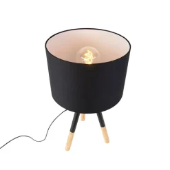 QAZQA Lampen Für Dein Homeoffice|Tischlampen*Set aus schwarzer Tischleuchte und Stehleuchte mit Schirm - Pip