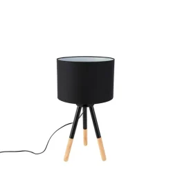 QAZQA Lampen Für Dein Homeoffice|Tischlampen*Set aus schwarzer Tischleuchte und Stehleuchte mit Schirm - Pip