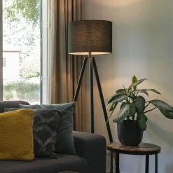 QAZQA Lampen Für Dein Homeoffice|Tischlampen*Set aus schwarzer Tischleuchte und Stehleuchte mit Schirm - Pip