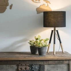 QAZQA Lampen Für Dein Homeoffice|Tischlampen*Set aus schwarzer Tischleuchte und Stehleuchte mit Schirm - Pip