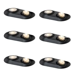 QAZQA Einbaustrahler|Wohnzimmerlampen*Set mit 6 abgerundeten Einbaustrahlern schwarz GU10 50mm 2-Licht - Hubs