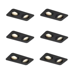 QAZQA Badezimmerlampen|Außenstrahler*Set mit 6 abgerundeten Einbaustrahlern schwarz GU10 50mm schwenkbar und neigbar IP44 2-flammig - Alberto