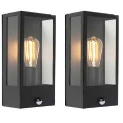 QAZQA Gartenbeleuchtung|Außenleuchten Mit Sensor*Set mit 2 Außenwandlampen schwarz mit Bewegungsmelder - Rotterdam