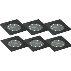 QAZQA Gartenbeleuchtung|Led-Außenleuchten*Set mit 6 Bodeneinbaustrahlern Schwarz Quadratisch inkl. LED IP65 Solar - Terry