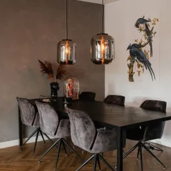 QAZQA Pendelleuchten|Esszimmerlampen*Set mit 2 Design-Hängelampen in schwarz mit Rauchglas - Bliss