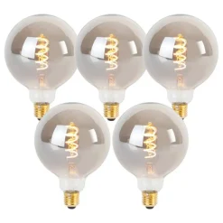 LUEDD Preisvorteil Auf Leuchtmittel|Led Lampen*Set mit 5 dimmbaren E27 LED-Glühbirnen mit Twisted Filament G125 Rauchglas 4W 120lm 1800K