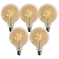 LUEDD Preisvorteil Auf Leuchtmittel|Filament Lampen*Set mit 5 dimmbaren E27 LED-Glühbirnen Spiralfilament Gold G125 4W 270 lm 2700K