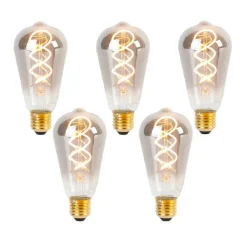 LUEDD Preisvorteil Auf Leuchtmittel|Led Lampen*Set mit 5 dimmbaren E27 LED-Glühbirnen Twisted Filament ST64 Rauchglas 120lm 1800K