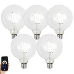 LUUMR Preisvorteil Auf Leuchtmittel|Led Lampen*Set mit 5 E27 Dimmbare LED-Glühbirnen G125 Klar 7W 806lm 2700-6500K
