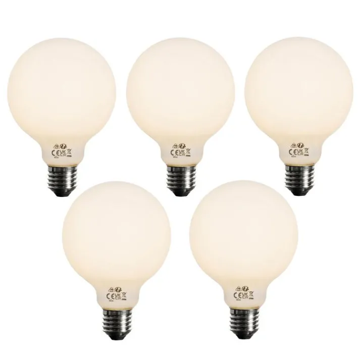 LUEDD Preisvorteil Auf Leuchtmittel|Led Lampen*Set mit 5 E27 dimmbare LED-Glühbirne Opal G95 5W 450lm 2700K