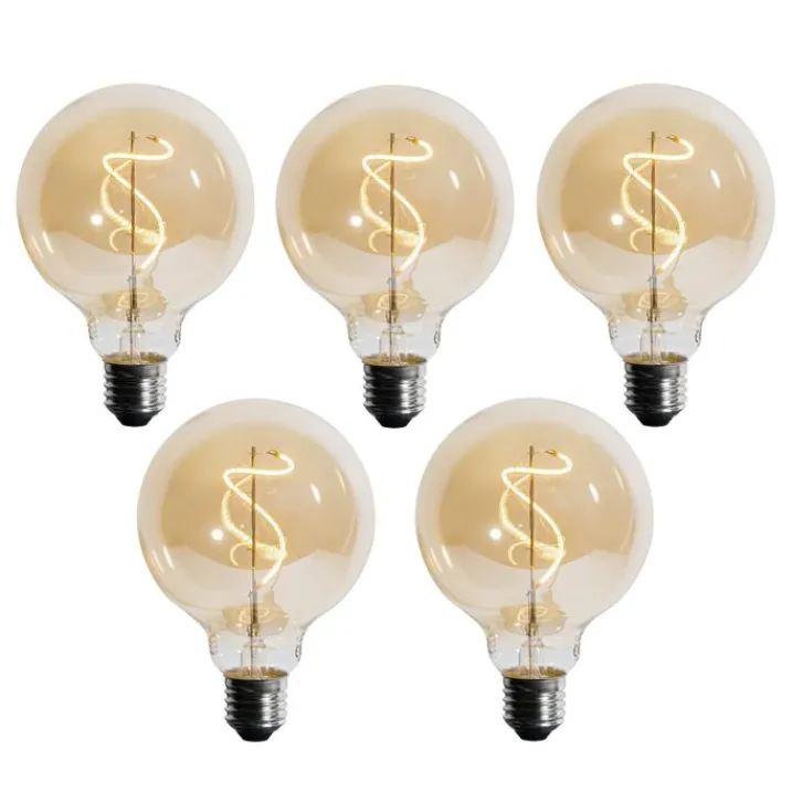 LUEDD Preisvorteil Auf Leuchtmittel|Filament Lampen*Set mit 5 E27 dimmbare LED-Spirale Filament G95 4W 270lm 2700K