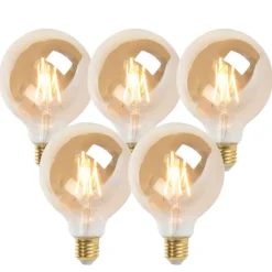 LUEDD Preisvorteil Auf Leuchtmittel|Filament Lampen*Set mit 5 E27 dimmbaren LED-Lampen G95 Gold 5W 380 lm 2200K