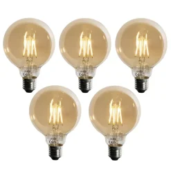 LUEDD Preisvorteil Auf Leuchtmittel|Filament Lampen*Set mit 5 E27 3-Stufen dimmbare LED-Glühbirne Gold G95 4W 450lm 2700K