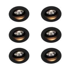 QAZQA Einbaustrahler|Wohnzimmerlampen*Set mit 6 Einbaupunkt schwarz verstellbar rund - Spannfutter 70