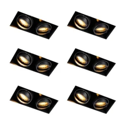 QAZQA Einbaustrahler|Wohnzimmerlampen*Set mit 6 Einbauspots schwarz verstellbar randlos 2-Lichter - Oneon Honey