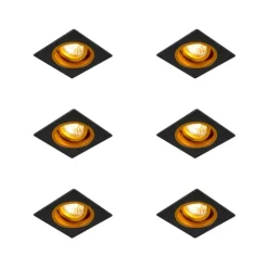 QAZQA Einbaustrahler|Wohnzimmerlampen*Set mit 6 Einbauspots Schwarz mit Gold 9,3 cm Drehbar und Kippbar - Chuck