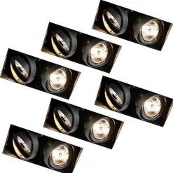 QAZQA Einbaustrahler|Wohnzimmerlampen*Set mit 6 Einbaustrahlern, schwarz, GU10, AR70, randlos, 2-flammig – Oneon