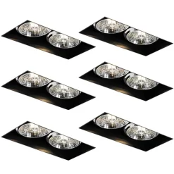 QAZQA Einbaustrahler|Wohnzimmerlampen*Set mit 6 Einbaustrahlern schwarz GU10 70mm 2-flammig randlos - Oneon