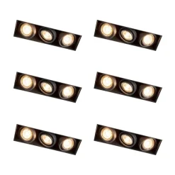 QAZQA Einbaustrahler|Wohnzimmerlampen*Set mit 6 Einbaustrahlern Schwarz Verstellbar Rahmenlos 3-Lichter - Oneon