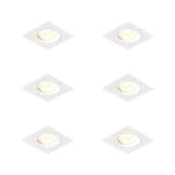 QAZQA Einbaustrahler|Wohnzimmerlampen*Set mit 6 Einbaustrahlern quadratisch weiß dreh- und schwenkbar - Chuck