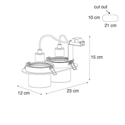 QAZQA Einbaustrahler|Wohnzimmerlampen*Set mit 6 Einbaustrahlern Weiß GU10 70mm Schwenkbar 2-Licht - Installa