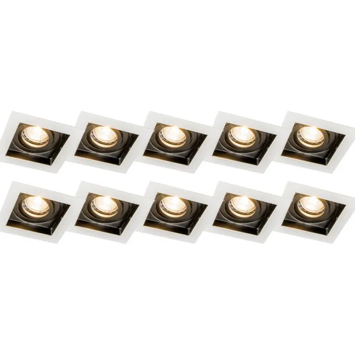 QAZQA Einbaustrahler|Wohnzimmerlampen*Set mit 10 Einbaustrahlern aus weißem Stahl - Carree