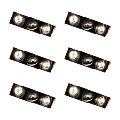 QAZQA Einbaustrahler|Wohnzimmerlampen*Set mit 6 Einbaustrahlern schwarz GU10 AR70 Trimless 3-Licht - Oneon