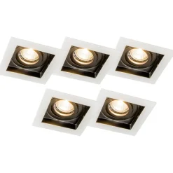 QAZQA Einbaustrahler|Wohnzimmerlampen*Set mit 5 Einbaustrahlern aus weißem Stahl - Carree