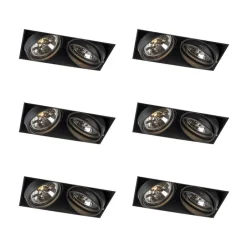 QAZQA Einbaustrahler|Wohnzimmerlampen*Set mit 6 Einbaustrahlern schwarz AR111 schwenkbar und neigbar Trimless 2-Licht - Oneon