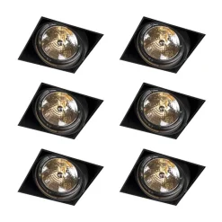 QAZQA Einbaustrahler|Wohnzimmerlampen*Set mit 6 Einbaustrahlern schwarz AR111 Kippbar und drehbar Trimless - Oneon