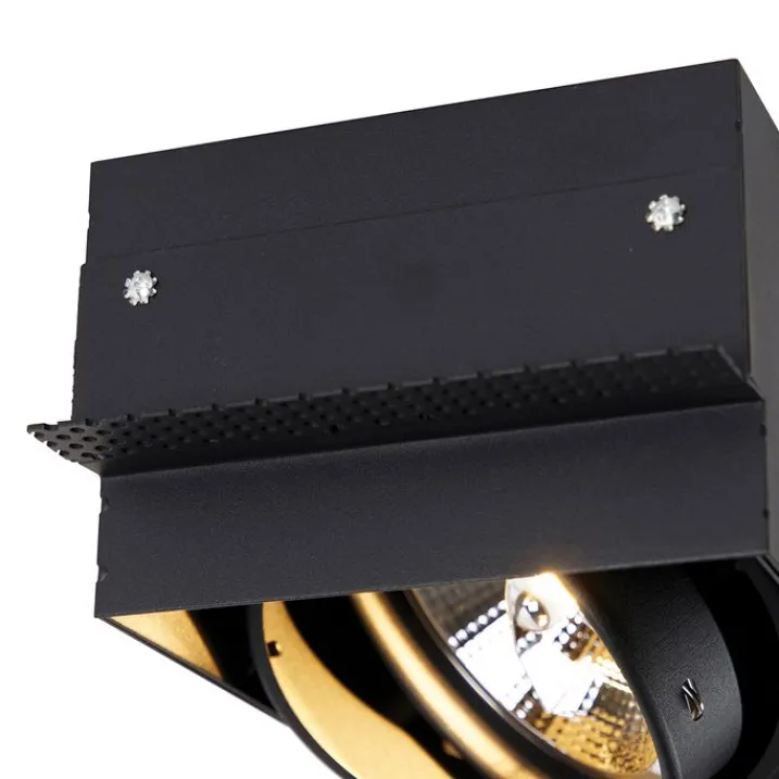 QAZQA Schlafzimmerlampen|Küchenlampen*Set mit 6 Einbaustrahlern, schwarz, GU10, AR111, randlos, 2-flammig – Oneon